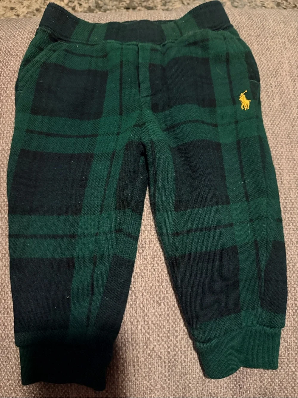 Ralph Lauren Dark Green & Black Plaid Shawl Collar Hoodie for Kids